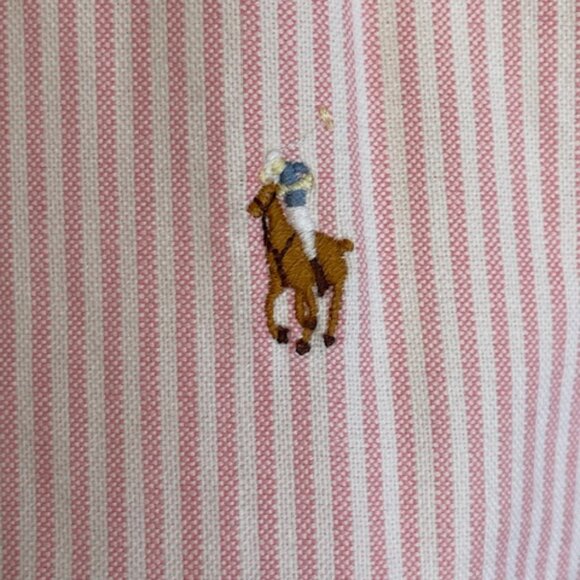 RALPH LAUREN Slim Fit Oxford Shirt Pink White Stripe 12 - Picture 7 of 16